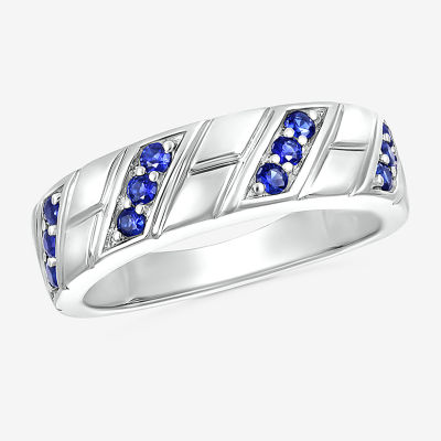 Mens Lab Created Blue Sapphire Sterling Silver Fashion Ring