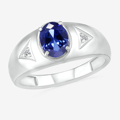 Mens Lab Created Blue Sapphire Sterling Silver Fashion Ring