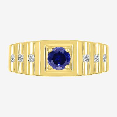 Mens Lab Created Blue Sapphire 10K Gold Fashion Ring