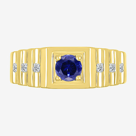 Mens Lab Created Blue Sapphire 10K Gold Fashion Ring, 10