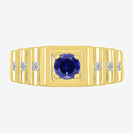 Mens Lab Created Blue Sapphire 10K Gold Fashion Ring - JCPenney