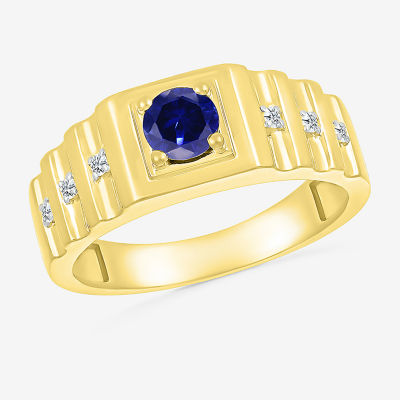 Mens Lab Created Blue Sapphire 10K Gold Fashion Ring