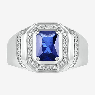 Mens Lab Created Blue Sapphire Sterling Silver Fashion Ring