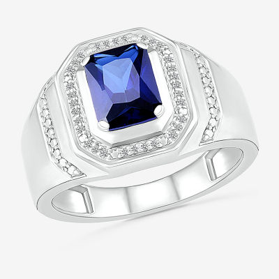 Mens Lab Created Blue Sapphire Sterling Silver Fashion Ring