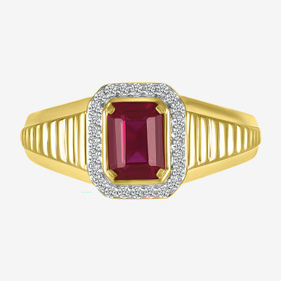 Mens Lab Created Red Ruby 10K Gold Fashion Ring