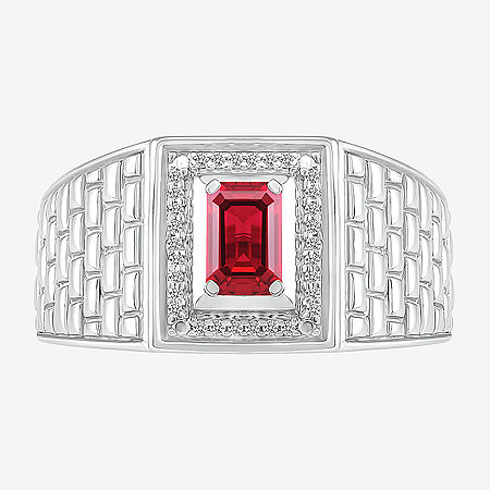 Mens Lab Created Red Ruby Sterling Silver Fashion Ring, 10, Ruby