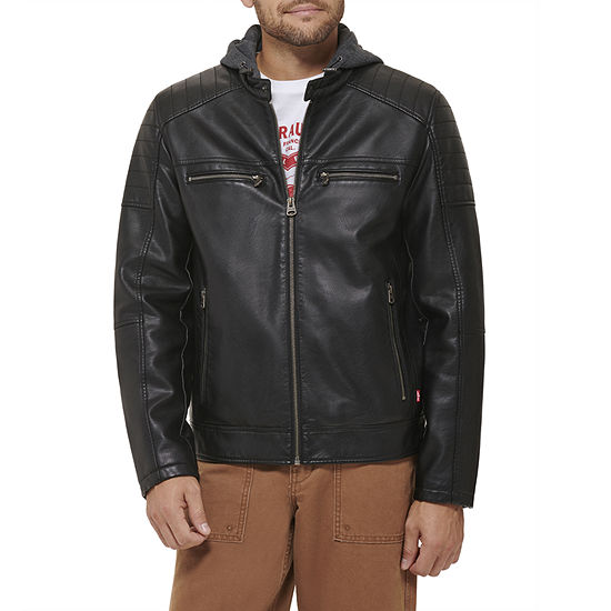 Levi's Mens Faux Leather Hooded Racer Jacket - JCPenney