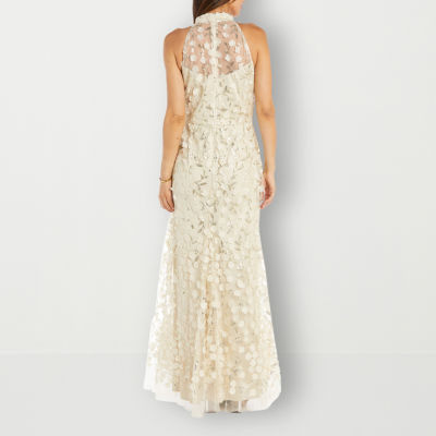 R & M Richards Floral Applique Sleeveless Evening Gown