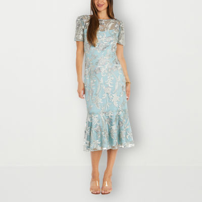 R & M Richards Short Sleeve Midi Evening Gown