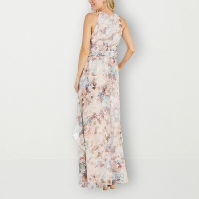 R & M Richards Floral Womens Sleeveless Evening Gown