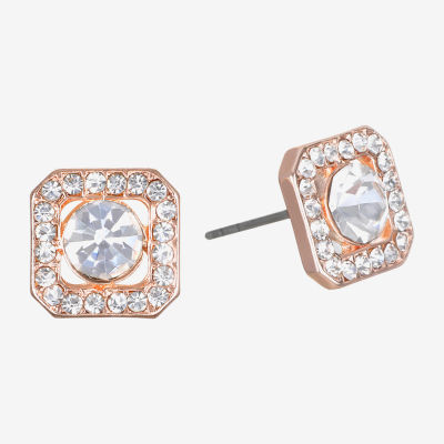 Bijoux Bar Delicates Rose Tone Pave Framed Glass 11.8mm Square Stud Earrings