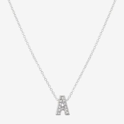 Bijoux Bar Delicates Silver Tone Pave Initial Glass 16 Inch Link Pendant Necklace