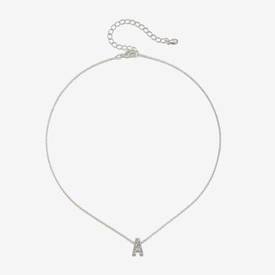 Bijoux Bar Delicates Silver Tone Pave Initial Glass 16 Inch Link Pendant Necklace