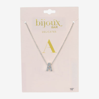 Bijoux Bar Delicates Silver Tone Pave Initial Glass 16 Inch Link Pendant Necklace