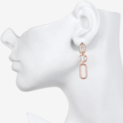 Bijoux Bar Delicates Rose Tone Link Glass Round Drop Earrings