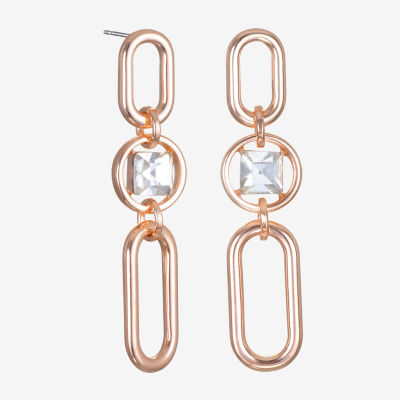 Bijoux Bar Delicates Rose Tone Link Glass Round Drop Earrings