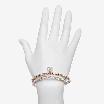 Bijoux Bar Delicates Rose Tone Beaded Stretch 2-pc. Glass Round Bracelet Set