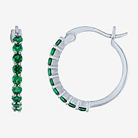 Lab Created Green Emerald Sterling Silver 16mm Round Hoop Earrings