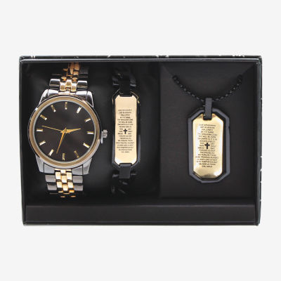 Geneva Lords Prayer Mens Two Tone 3-pc. Watch Boxed Set Mac7143jc