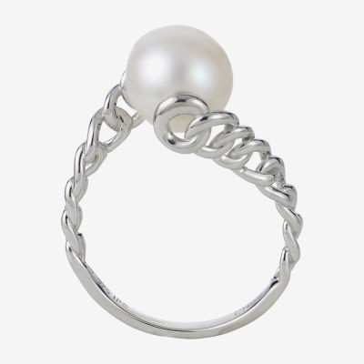 Womens 9-9.5MM White Cultured Freshwater Pearl Sterling Silver Cocktail Ring