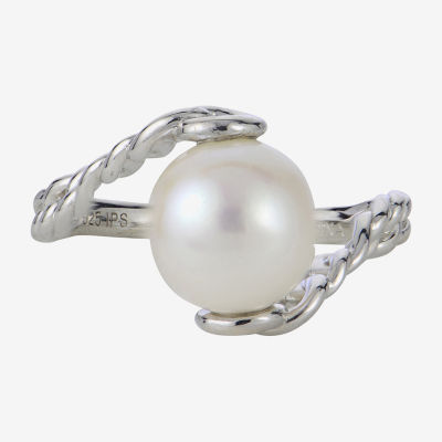 Womens 9-9.5MM White Cultured Freshwater Pearl Sterling Silver Cocktail Ring