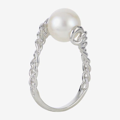 Womens 9-9.5MM White Cultured Freshwater Pearl Sterling Silver Cocktail Ring