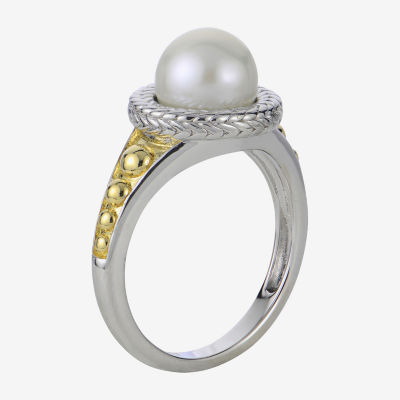 Womens 8-8.5MM White Cultured Freshwater Pearl 14K Two Tone Gold Over Silver Cocktail Ring