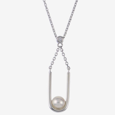 Womens White Cultured Freshwater Pearl Sterling Silver Pendant Necklace