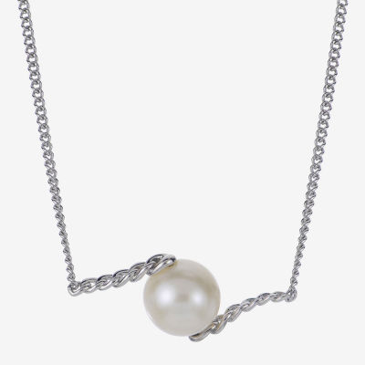 Womens White Cultured Freshwater Pearl Sterling Silver Pendant Necklace