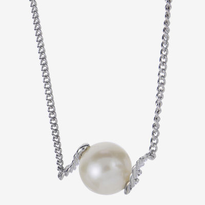 Womens White Cultured Freshwater Pearl Sterling Silver Pendant Necklace