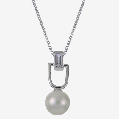 Womens White Cultured Freshwater Pearl Sterling Silver Pendant Necklace