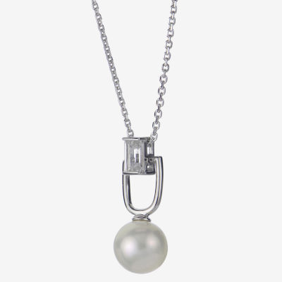 Womens White Cultured Freshwater Pearl Sterling Silver Pendant Necklace