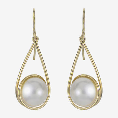 White Cultured Freshwater Pearl 14K Gold Drop Earrings