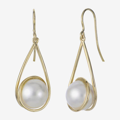 White Cultured Freshwater Pearl 14K Gold Drop Earrings