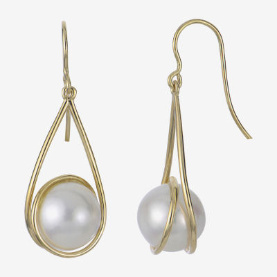 White Cultured Freshwater Pearl 14K Gold Drop Earrings