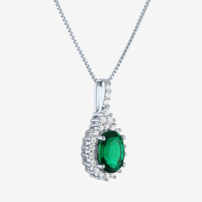 Womens Lab Created Green Emerald Sterling Silver 18 Inch Pendant Necklace