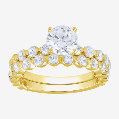 (G / Si2) Womens 2 CT. T.W. Lab Grown White Diamond 10K Gold Round Side Stone Bridal Set