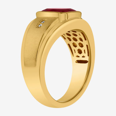 Mens Lab Created Ruby 14K Gold Over Silver Sterling Fashion Ring