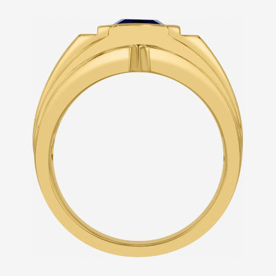 Mens Lab Created Blue Sapphire 14K Gold Over Silver Sterling Fashion Ring