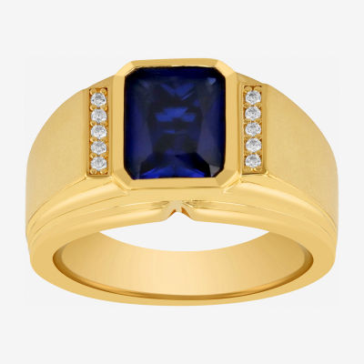 Mens Lab Created Blue Sapphire 14K Gold Over Silver Sterling Fashion Ring