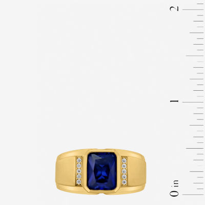 Mens Lab Created Blue Sapphire 14K Gold Over Silver Sterling Fashion Ring