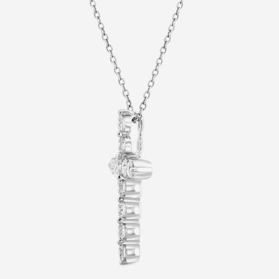 Effy  (G / Vs2-Si1) Womens 1 CT. T.W. Lab Grown White Diamond 14K White Gold Cross Pendant Necklaces