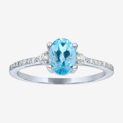 Yes, Please! Womens Genuine Blue Topaz Sterling Silver Oval Cocktail Ring