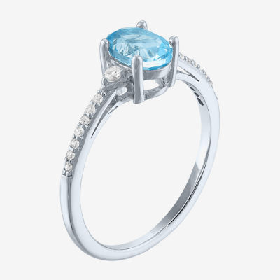 Yes, Please! Womens Genuine Blue Topaz Sterling Silver Oval Cocktail Ring