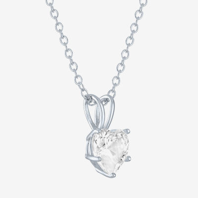 Yes, Please! Womens Lab Created White Sapphire Sterling Silver Heart Pendant Necklace