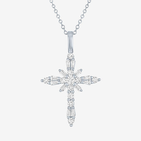 Yes, Please! Womens Lab Created White Sapphire Sterling Silver Cross Pendant Necklace, One Size