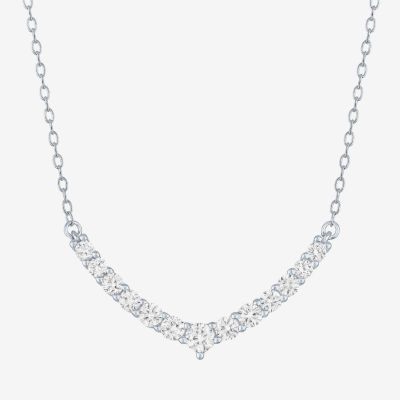 Yes Womens Lab Created White Sapphire Sterling Silver 17 Inch Pendant Necklaces