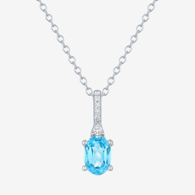 Yes Womens Genuine Blue Topaz Sterling Silver Oval 18 Inch Pendant Necklace