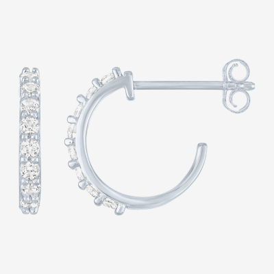 Yes, Please! C-Hoop Lab Created White Sapphire Sterling Silver 13mm Hoop Earrings