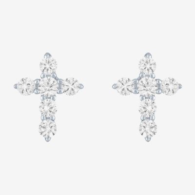 Yes, Please! Lab Created White Sapphire Sterling Silver 9mm Cross Stud Earrings